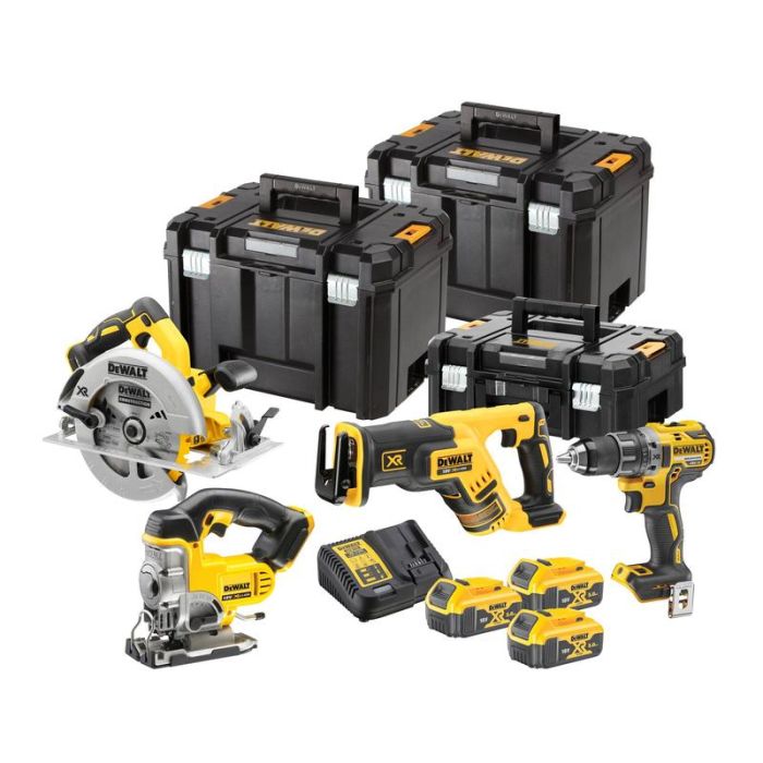 DeWALT - Set 4 scule 18V DCD791, DCS331, DCS570, DCS367, 2acc 5ah, incarcator, cutie TSTAK IV [DCK421P3T-QW]