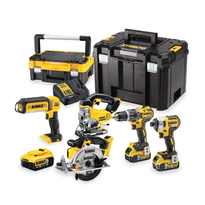 DeWALT - Set 5 scule 18 V DCD796, DCF887, DCS331, DCL050, DCS391, DCB184, 3x5.0Ah, incarcator, cutie TSTAK [DCK551P3T-QW]