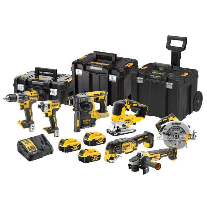 DeWALT - Set 7 scule DCD796N, DCF887N, DCH273N, DCG405N, DCS355N, DCS570N, DCS334N, cu acumulatori 18V, 3x5.0Ah, incarcator si cutii 3xTSTAK [DCK755P3T-QW]