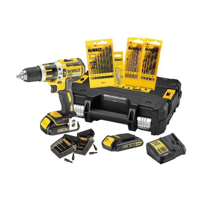 DeWALT - Masina de gaurit si insurubat cu percutie 60Nm, cu 2 acumulatori Li-Ion 18V, 1.5Ah, incarcator, valiza + accesorii  [DCK795S2T-QW]