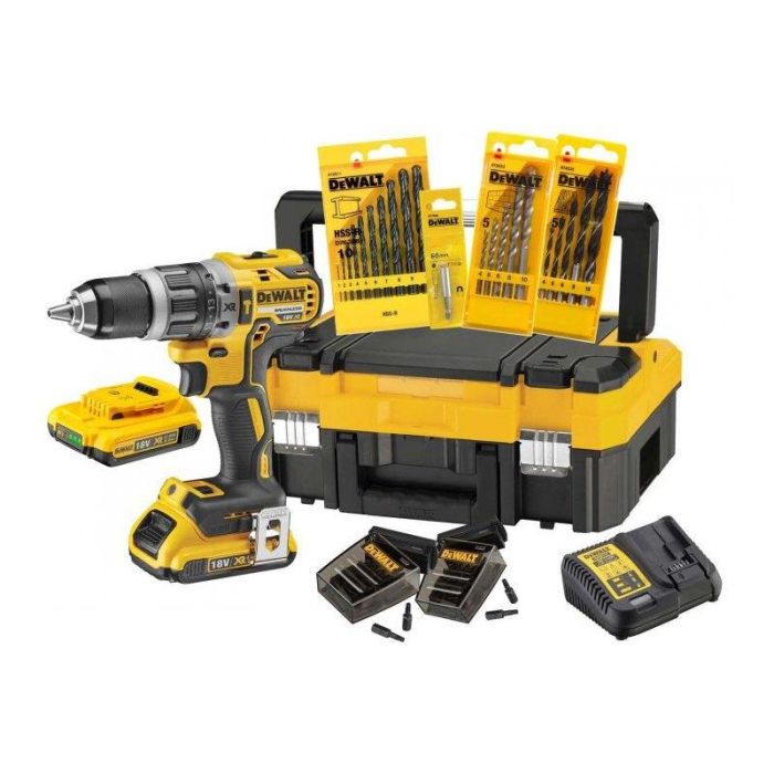 DeWALT - Masina de gaurit si insurubat cu percutie 70Nm, cu 2 acumulatori Li-Ion 18V, 2.0Ah, incarcator, valiza + accesorii [DCK796D2T-QW]