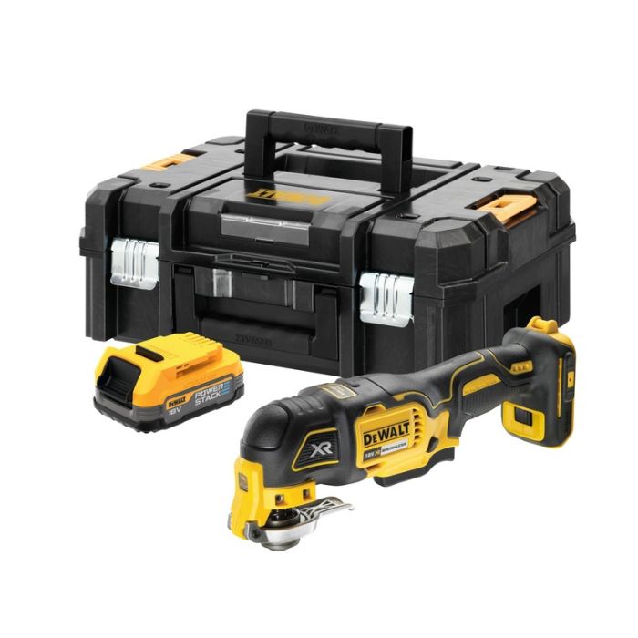 DeWALT - Masina multifunctionala oscilanta, 0-20000 1/min, cu acumulator 18V, 1.7Ah, incarcator si cutie TSTAK [DCS356E1T-XJ]