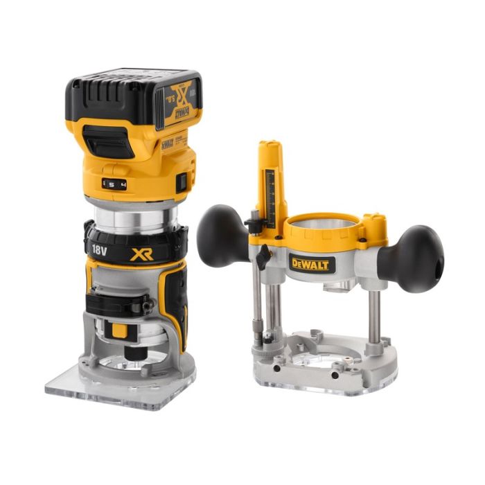 DeWALT - Masina de frezat verticala, 8mm, 16000-25500 RPM, cu acumulator 18V, 2x5.0Ah, incarcator si cutie TSTAK [DCW604P2-QW]