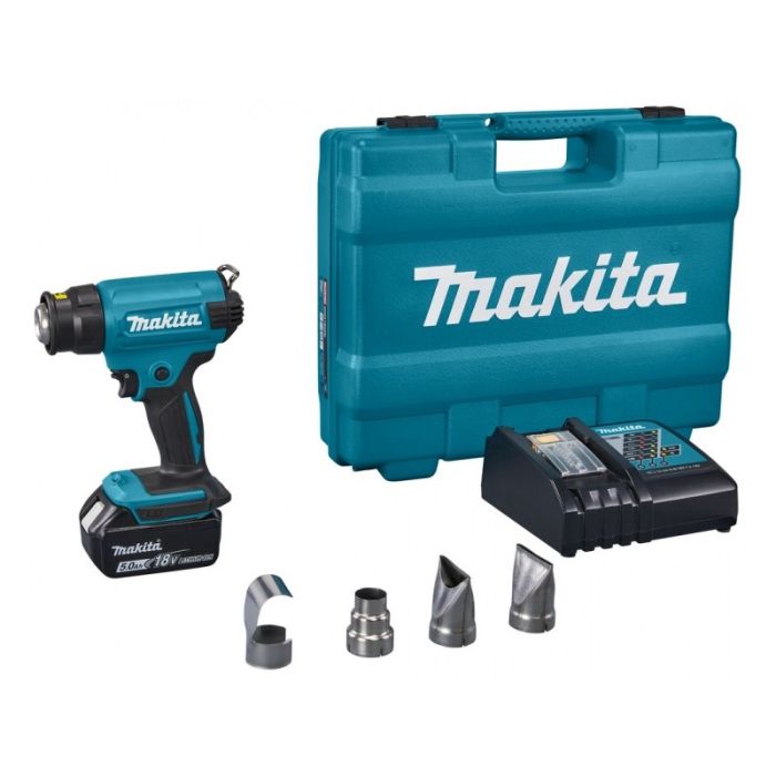 Makita - Pistol cu aer cald 550°C cu acumulator Li-Ion 18V 5.0Ah, incarcator DC18RC, valiza plastic [DHG180RT]