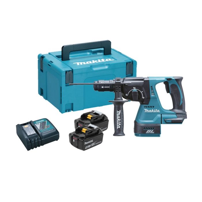 Makita - Ciocan rotopercutor SDS Plus, 2J, 24mm, 3.4kg, cu acumulator Li-Ion 18V 2x5.0Ah, incarcator DC18RC, Makpac4