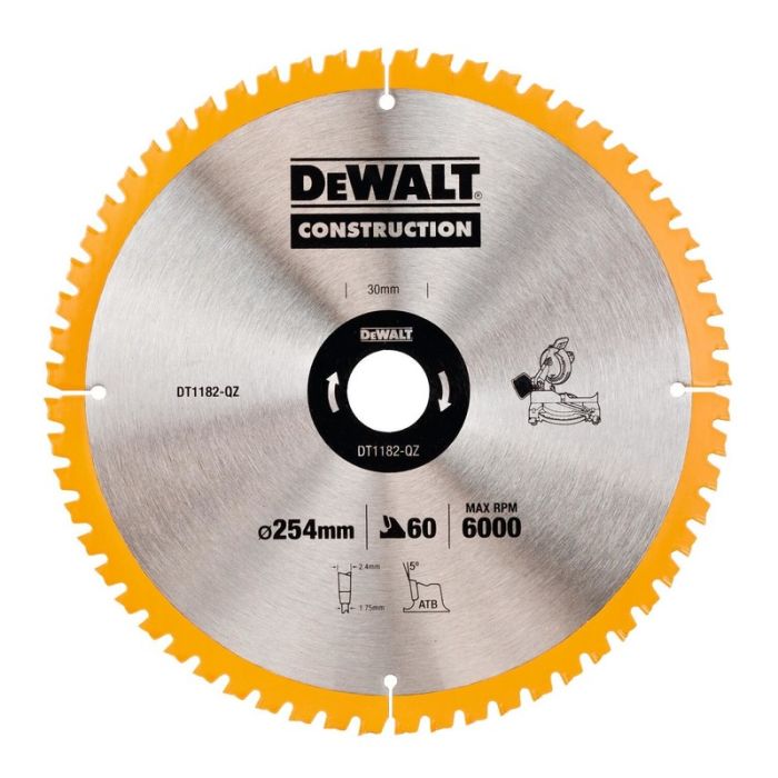 DeWALT - Disc fierastrau circular pentru lemn, 254x30mm, 60 dinti [DT1182-QZ]