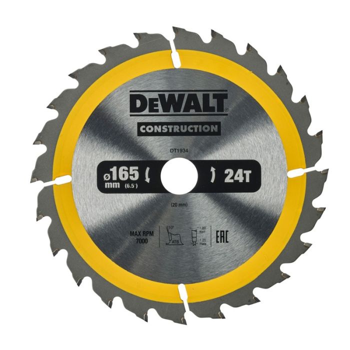 DeWALT - Disc Construction pentru fierastrau circular de mana 165x20x1.8mm [DT1934-QZ]