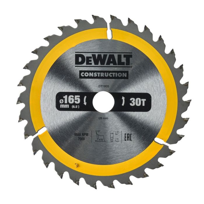 DeWALT - Panza pentru fierastrau circular, Construction, 165x20x2.4mm [DT1935-QZ]