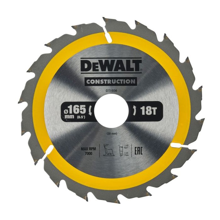 DeWALT - Disc Construction pentru fierastrau circular de mana 165x30x2.5mm [DT1936-QZ]