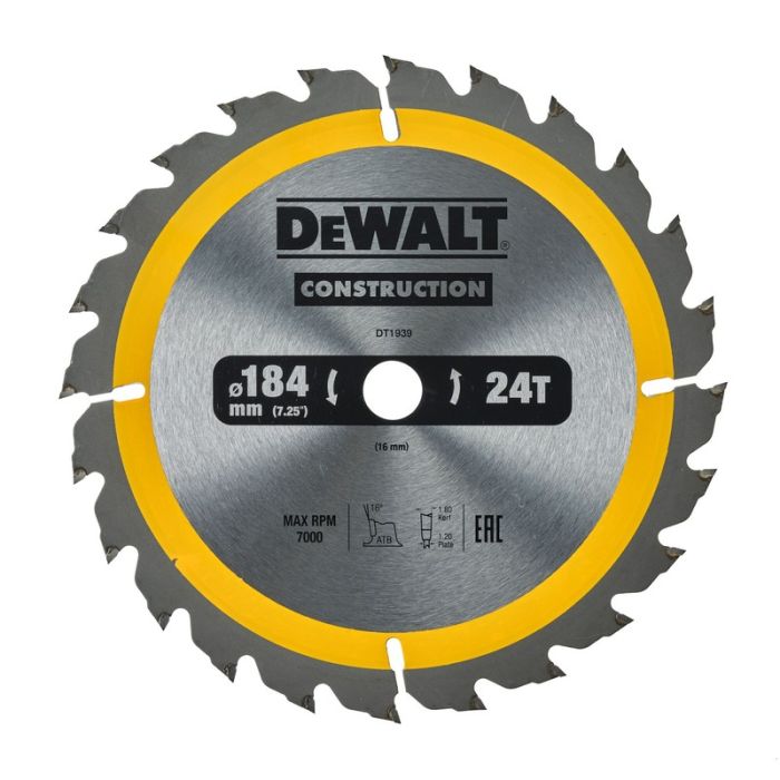 DeWALT - Disc Construction pentru fierastrau circular de mana 184x16x1.8mm [DT1939-QZ]