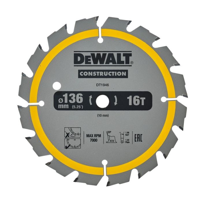 DeWALT - Disc Construction pentru fierastrau circular 136x10x1.65mm [DT1946-QZ]