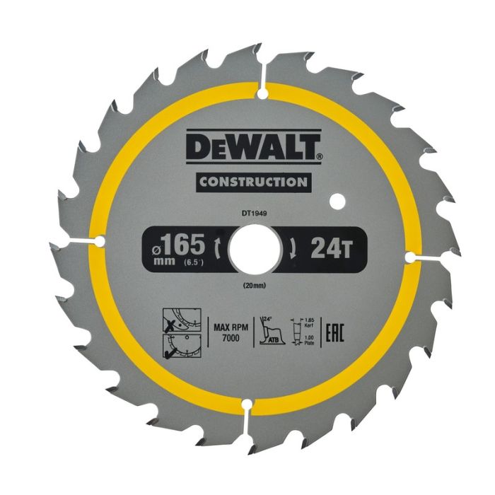 DeWALT - Disc Construction pentru fierastrau circular 165x20x1.65mm [DT1949-QZ]