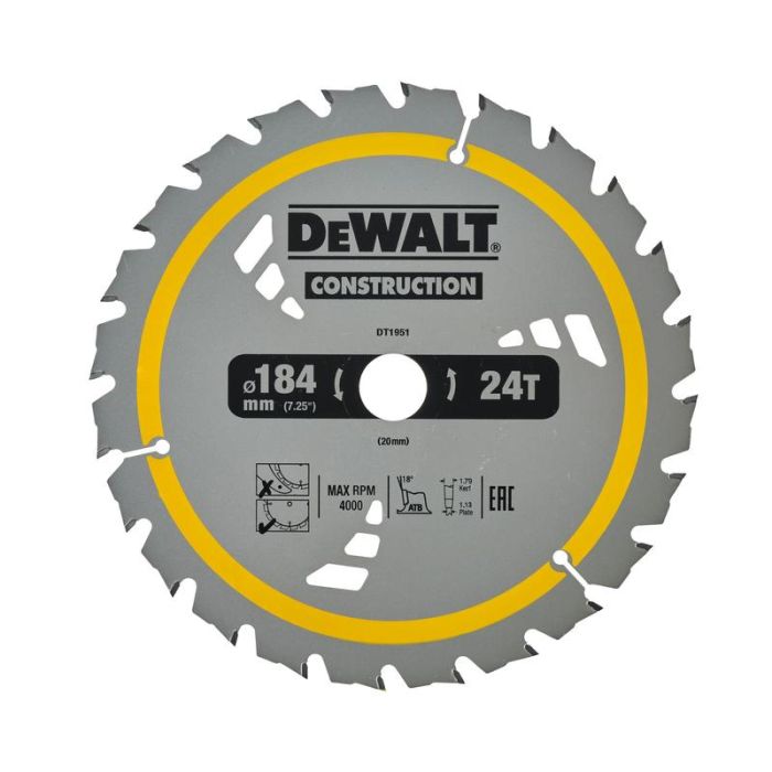 DeWALT - Panza fierastrau circular CONSTRUCTION, 184x20mm, 24 dinti [DT1951-QZ]