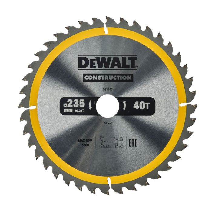 DeWALT - Panza fierastrau circular CONSTRUCTION, 235x30x2.6mm, 40 dinti [DT1955-QZ]