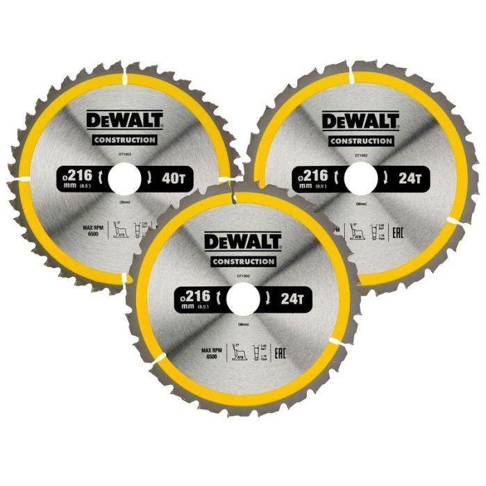 DeWALT - Panze fierastrau circular CONSTRUCTION, 216x30x2.6mm, 2x 24 dinti, 1x 40 dinti, 3 piese [DT1962-QZ]