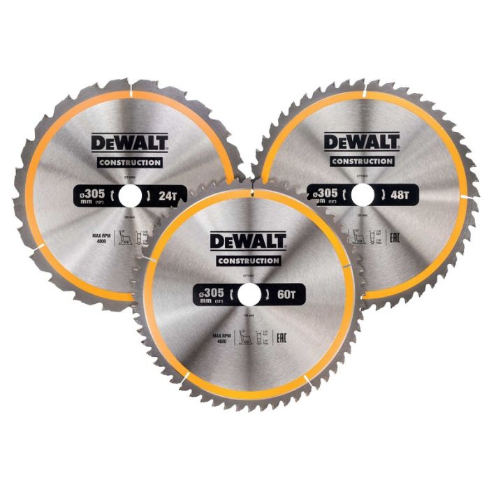 DeWALT - Panza fierastrau circular CONSTRUCTION, 305x30x3mm, 24/48/60 dinti, 3 piese [DT1964-QZ]