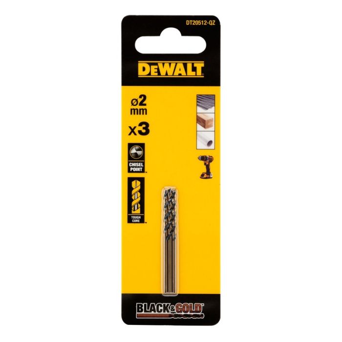 DeWALT - Burghiu HSS BLACK & GOLD, 2mm, 3 bucati[DT20512-QZ]