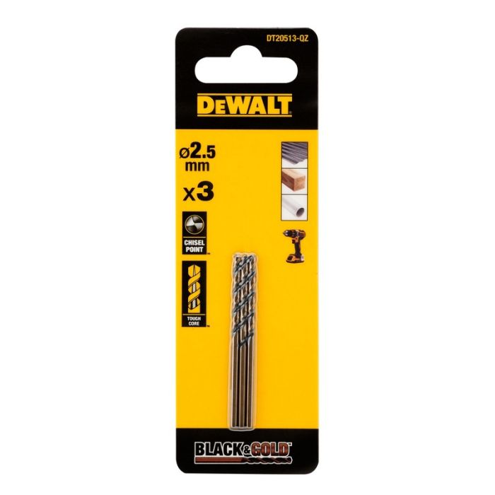 DeWALT - Burghiu HSS BLACK & GOLD, 2.5mm, 3 bucati [DT20513-QZ]