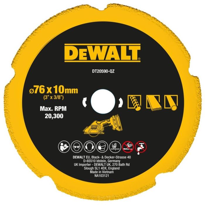 DeWALT - Disc diamantat 76mm pentru taiat gips-carton, placi de fibrociment, PVC, metal DT20590-QZ]