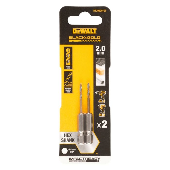 DeWALT - Burghiu HSS-G Black&Gold HEX, 2mm, 2 bucati [DT20600-QZ]