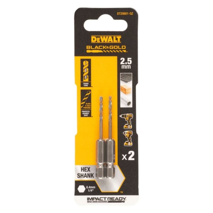 DeWALT - Burghiu HSS-G BLACK & GOLD HEX 2.5mm, 2 bucati [DT20601-QZ]