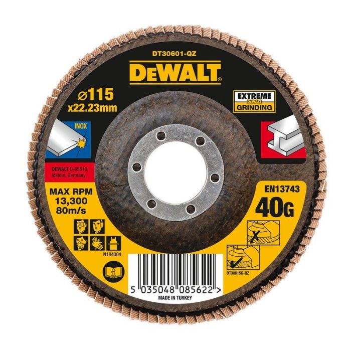 DeWALT - Disc lamelar pentru inox/metal EXTREME, 115x22.23mm, P40 [DT30601-QZ]