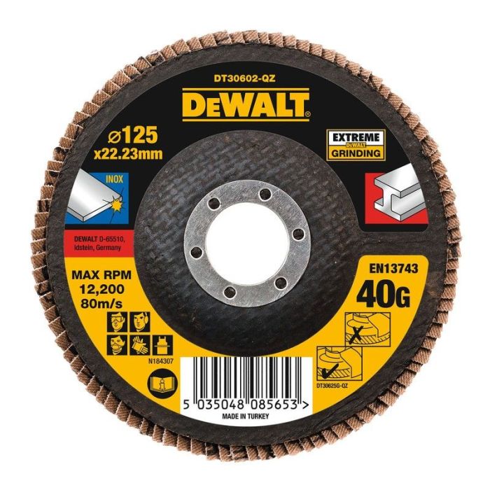 DeWALT - Disc lamelar pentru inox/metal EXTREME, 125x22.23mm, P40 [DT30602-QZ]