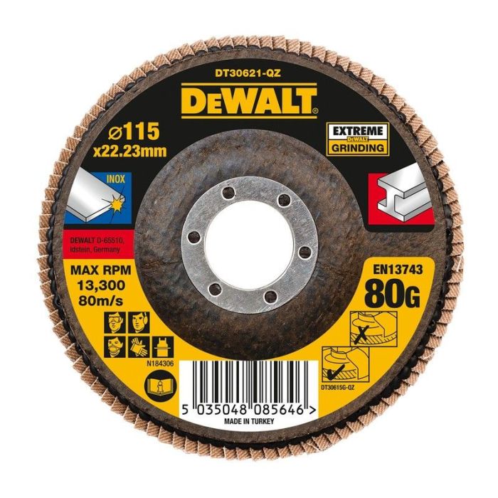 DeWALT - Disc lamelar pentru inox/metal EXTREME, 115x22.23mm, P80 [DT30621-QZ]