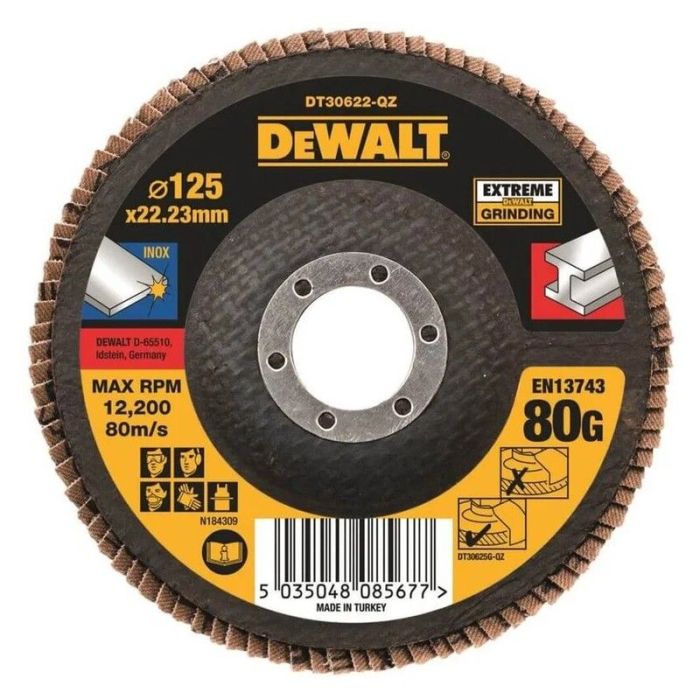 DeWALT - Disc lamelar pentru inox/metal EXTREME, 125x22.23mm, P80 [DT30622-QZ]