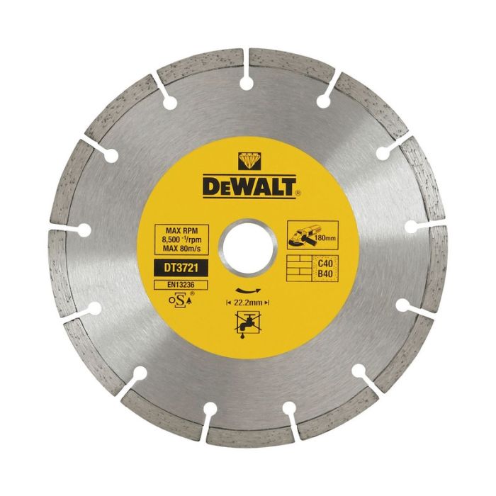 DeWALT - Disc diamantat segmentat pentru caramida si beton, 180x22.23x2.4mm [DT3721-QZ]