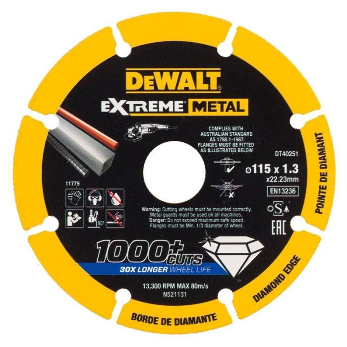 DeWALT - Disc diamantat pentru metal/otel EXTREME, 115x22.23x1.3mm [DT40251-QZ]