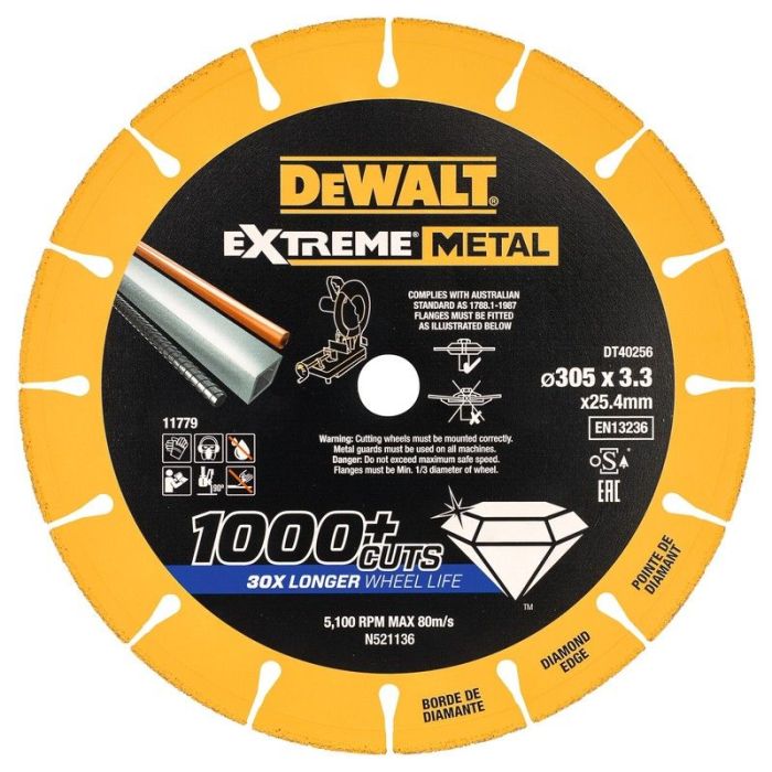 DeWALT - Disc diamantat pentru metal/otel EXTREME, 305x25.4x3.3mm [DT40256-QZ]