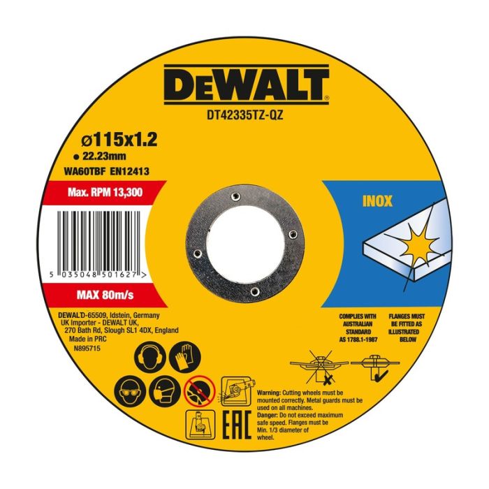 DeWALT - Disc debitare inox, 115x22.23x1.2mm, 10 bucati [DT42335TZ-QZ]