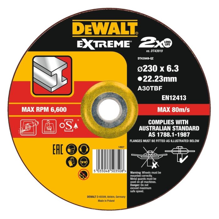 DeWALT - Disc polizare pentru metal EXTREME, 230x22.23x6.3mm [DT43949-QZ]