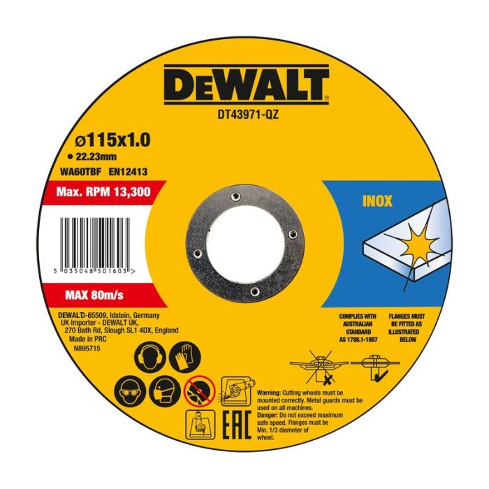 DeWALT - Disc debitare inox FASTCUT, 115x1x22.23mm, 10 bucati [DT43971-QZ]