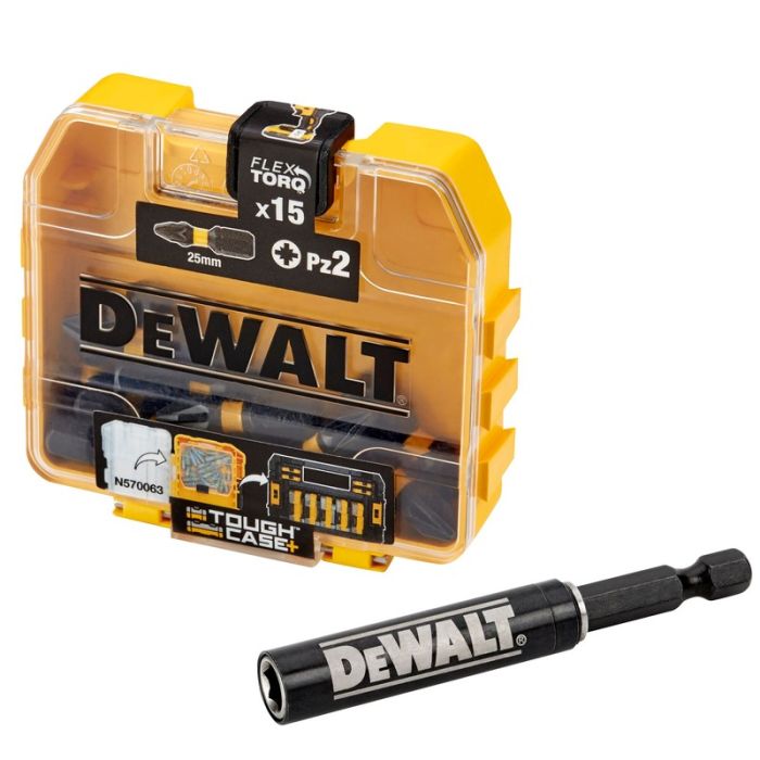 DeWALT - Bit de impact FlexTorq, PZ2x25mm, 15 bucati + adaptor magnetic [DT70618T-QZ]