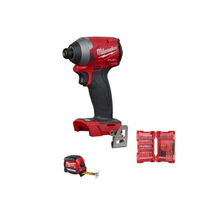 Milwaukee - Masina de insurubat cu impact 226Nm, M18 FID2-0X, Hex 1/4", 18V, fara acumulator si incarcator, valiza + trusa 48 biti si burghie + ruleta magnetica 10m [MET-14336]