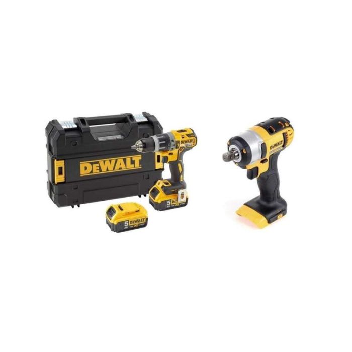 DeWALT - Set 2 scule DCD796P2 + DCF880N Masina de gaurit si insurubat cu percutie acumulator Li-Ion XR 18V. 2x5.0Ah. 70Nm + Masina de insurubat cu impact 1/2" 203Nm compatibila cu acumulator XR Li-Ion 18V [MET-14079]