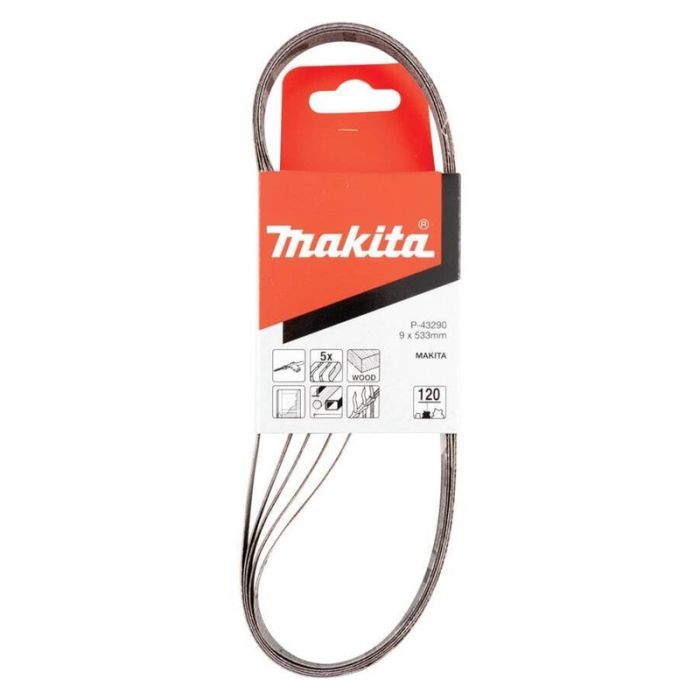 Makita - Banda de slefuit metal/lemn 9x533mm, P120, 5 bucati [P-43290]