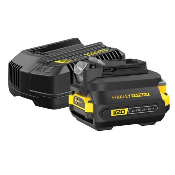 STANLEY - Set acumulator Li-Ion FatMax V20, 18V, 2.0Ah + incarcator + adaptor pentru scule 18V generatia veche [SFMCB121D1-QW]