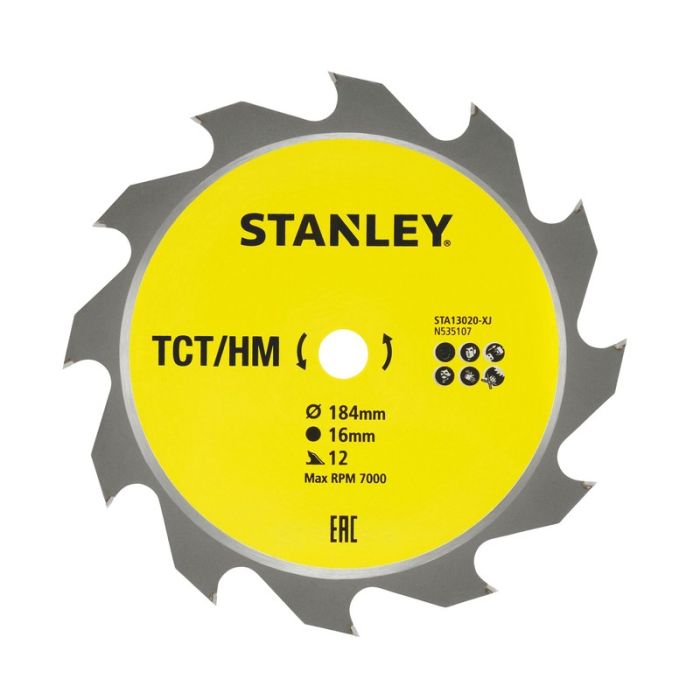 STANLEY - Panza fierastrau circular TCT/HM pentru lemn 184x16mm, 12 dinti [STA13020-XJ]