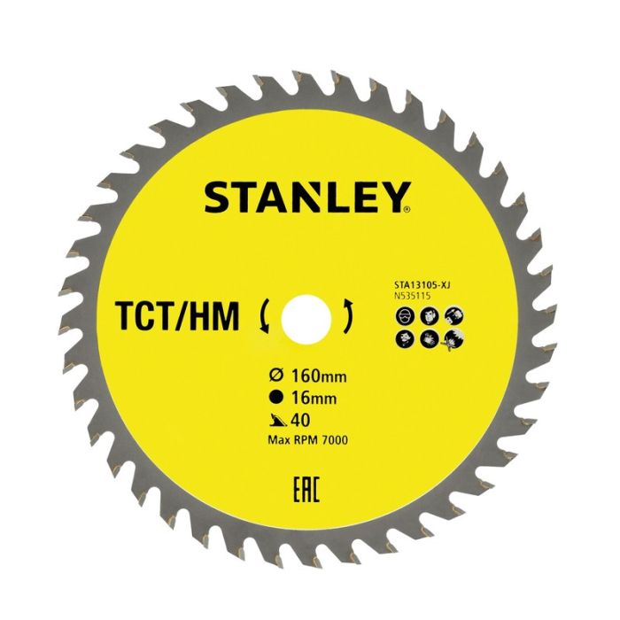 STANLEY - Panza fierastrau circular TCT/HM pentru lemn 160x16mm, 40 dinti [STA13105-XJ]