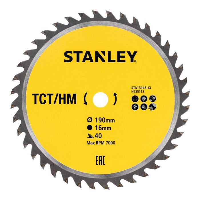 STANLEY - Panza fierastrau circular TCT/HM pentru lemn 190x16mm, 40 dinti [STA13145-XJ]