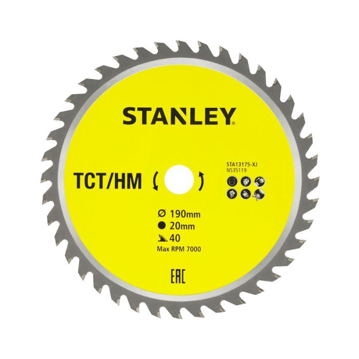 STANLEY - Panza fierastrau circular TCT/HM pentru lemn 190x20mm, 40 dinti [STA13175-XJ]