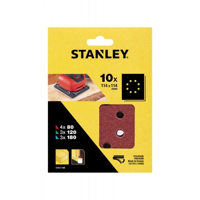 STANLEY - Hartie abraziva perforata, velcro, 114x114mm, 4x P80, 3 x P120, 3x P180 [STA31108-XJ]