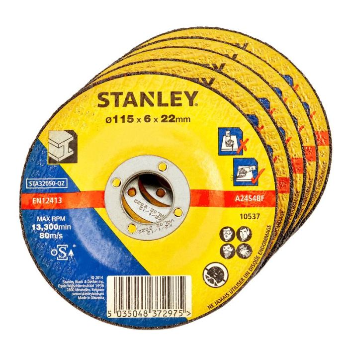 STANLEY - Disc abraziv cu degajare pentru polizare 115x22.23x6mm, 5 bucati [STA32056-QZ]