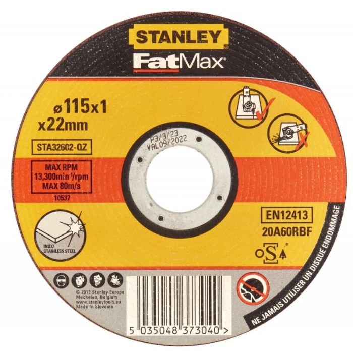 STANLEY - Disc abraziv drept FatMax pentru taiere inox, 115x22.23x1mm [STA32602-QZ]