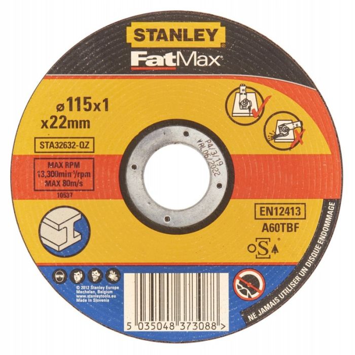 STANLEY - Disc abraziv drept FatMax pentru taiere metale, 115x22.23x1mm [STA32632-QZ]