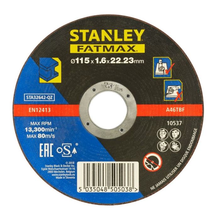 STANLEY - Disc abraziv drept FatMax pentru taiere metale, 115x22.23x1.6mm [STA32642-QZ]