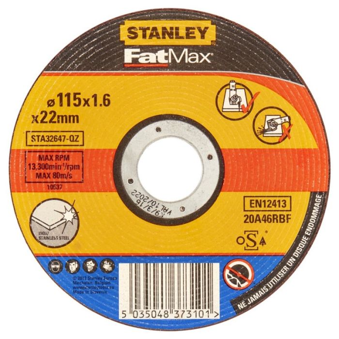 STANLEY - Disc abraziv drept FatMax pentru taiere inox, 115x22.23x1.6mm [STA32647-QZ]